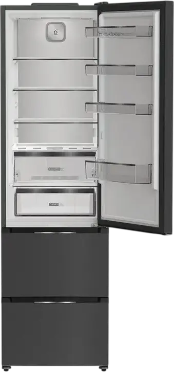 Холодильник Whirlpool WHKF 6353 XBR6E с нижней морозильной камерой No Frost, управление HomeWhiz, инверторный компрессор, LED-дисплей, Black Dark Inox, 351 л