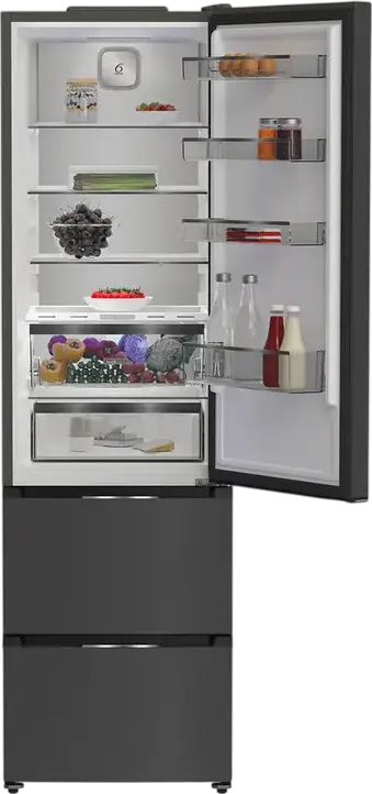 Холодильник Whirlpool WHKF 6353 XBR6E с нижней морозильной камерой No Frost, управление HomeWhiz, инверторный компрессор, LED-дисплей, Black Dark Inox, 351 л