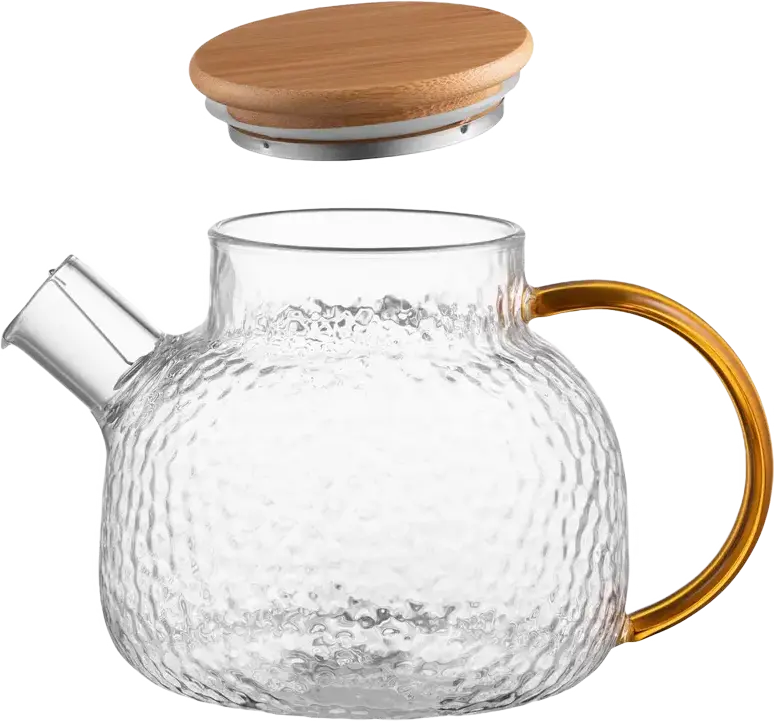 Ardesto AR3010GH Dew Borosilicate Glass Teapot with Infuser, 1L Capacity, Bamboo Lid, Golden Handle, Transparent Fluted Design, Dishwasher Safe