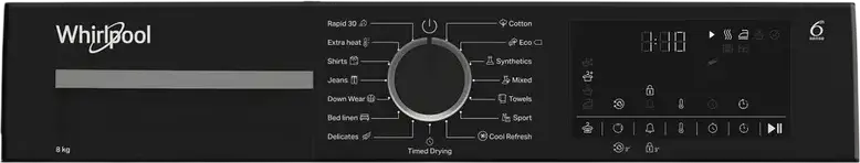 Whirlpool WPS D8 WBS EE Heat Pump Condensation Tumble Dryer, 8 kg Capacity, Energy Class D, LED Display, Child Lock, Wrinkle Prevention, White/Black