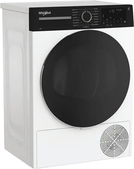 Whirlpool WPS D8 WBS EE Heat Pump Condensation Tumble Dryer, 8 kg Capacity, Energy Class D, LED Display, Child Lock, Wrinkle Prevention, White/Black