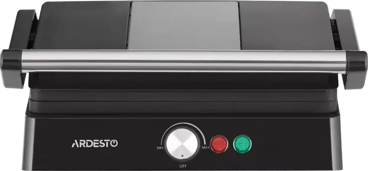 Ardesto GH-1800MB Electric Contact Grill, 1800W, Ceramic Non-Stick Grooved Plates 27x22cm, 180° Opening Angle, Adjustable Temperature, Black/Silver