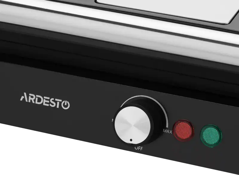 Ardesto GH-1800MB Electric Contact Grill, 1800W, Ceramic Non-Stick Grooved Plates 27x22cm, 180° Opening Angle, Adjustable Temperature, Black/Silver