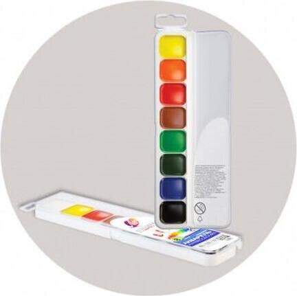 Luch Classica Honey-Based Watercolors, 8 Bright Colors, Washable Paint Set for Children and School, Plastic Box with Euro-hanger, Art. 19C 1284-08