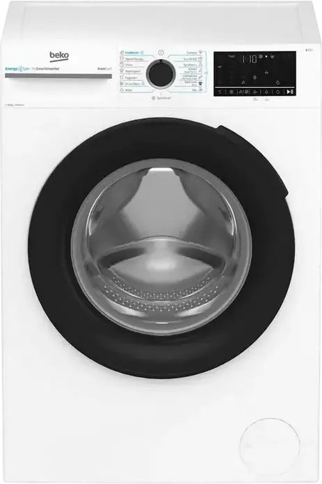 Beko BM3WFU410415WB Front-Loading Washing Machine, 10 kg Capacity, 1400 rpm, Energy Class A, ProSmart Inverter Motor, Steam Cleaning, White/Black