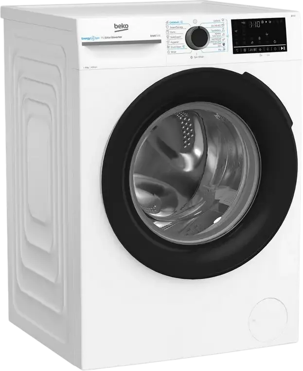 Beko BM3WFU410415WB Front-Loading Washing Machine, 10 kg Capacity, 1400 rpm, Energy Class A, ProSmart Inverter Motor, Steam Cleaning, White/Black