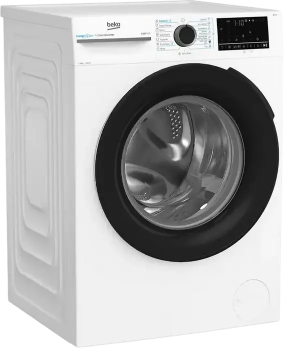 Beko BM3WFU410415WB Front-Loading Washing Machine, 10 kg Capacity, 1400 rpm, Energy Class A, ProSmart Inverter Motor, Steam Cleaning, White/Black