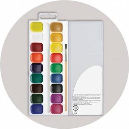 Set Culori Acvarele cu Miere Luch Classica, 18 Culori, Model 19C 1293-08, Consistență Semi-Umedă, Componente Naturale, Pigmenți de Calitate, cu Pensulă, Cutie Plastic, Certificare CE, pentru Copii, Școală și Acasă