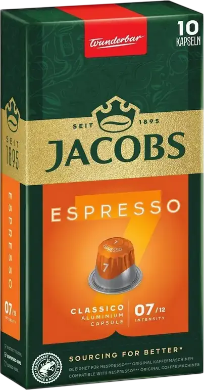 Jacobs Espresso Classico Coffee Capsules for Nespresso Original Machines, Aluminium Pods, Arabica and Robusta Blend, Intensity 7/12, Rich Chocolate and Nut Aroma