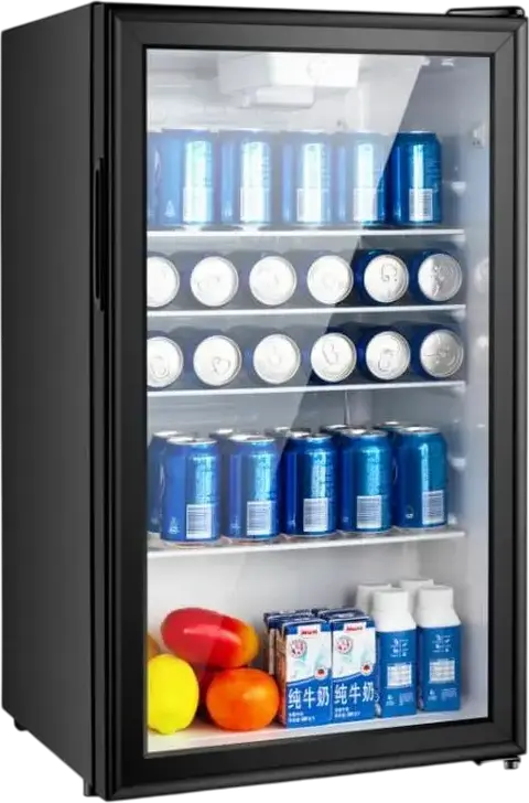 STARCREST SBC-92BKE Beverage Cooler, 93L Single Door Glass Refrigerator, 35 Bottle Capacity, LED Lighting, Tempered Glass Shelves, Black, 47x44x83.2 cm