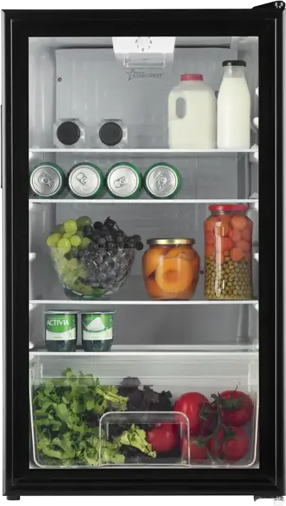STARCREST SBC-92BKE Beverage Cooler, 93L Single Door Glass Refrigerator, 35 Bottle Capacity, LED Lighting, Tempered Glass Shelves, Black, 47x44x83.2 cm