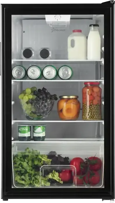 STARCREST SBC-92BKE Beverage Cooler, 93L Single Door Glass Refrigerator, 35 Bottle Capacity, LED Lighting, Tempered Glass Shelves, Black, 47x44x83.2 cm