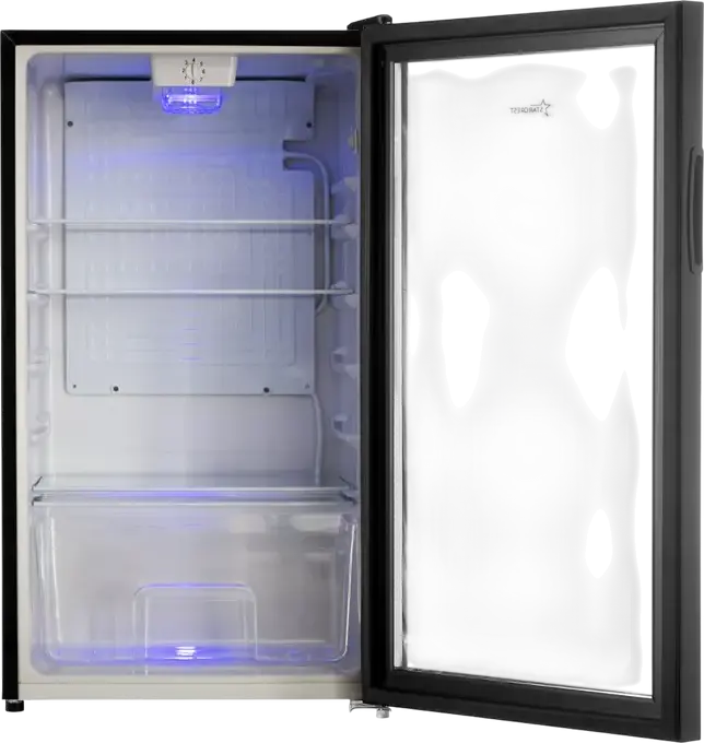 STARCREST SBC-92BKE Beverage Cooler, 93L Single Door Glass Refrigerator, 35 Bottle Capacity, LED Lighting, Tempered Glass Shelves, Black, 47x44x83.2 cm