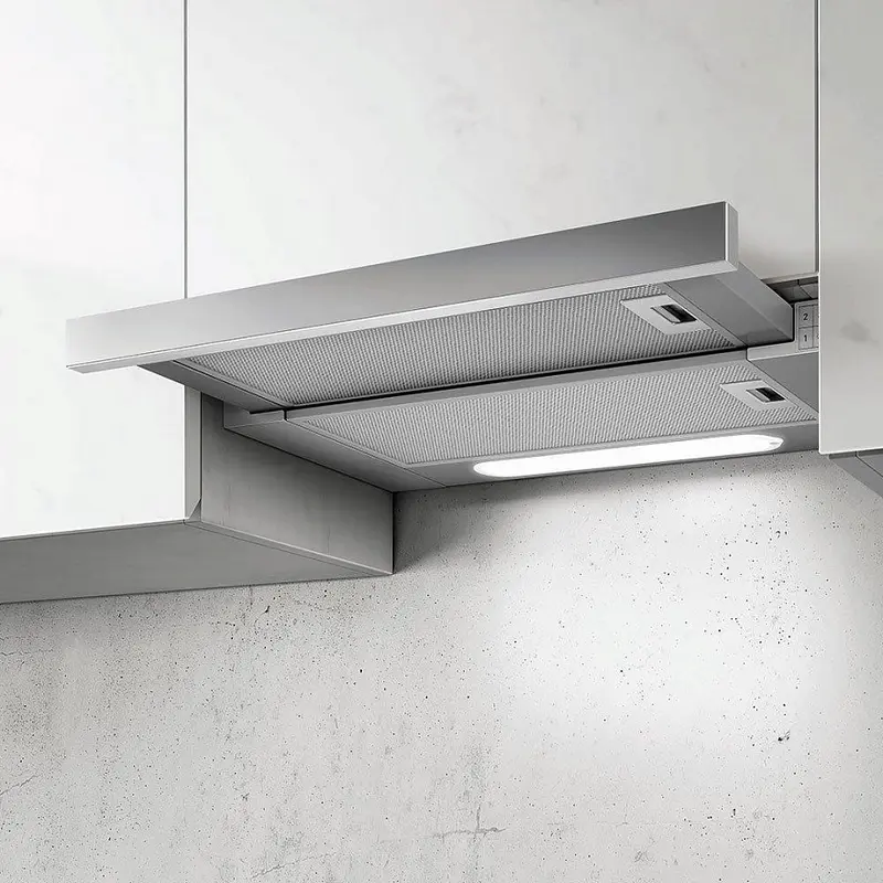 Elica ELITE 14 LUX GRIX/A/60 Built-in Telescopic Hood, Stainless Steel, 60cm, 650 m3/h Extraction, LED Lighting, Integrated Cabinet Installation