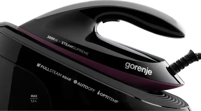 Gorenje SGD3000BKV Steam Supreme Steam Generator Iron, 3000W, 8 bar Pressure, 480g/min Boost, Ceramic Soleplate, OptiTemp, Anti-calc, Black