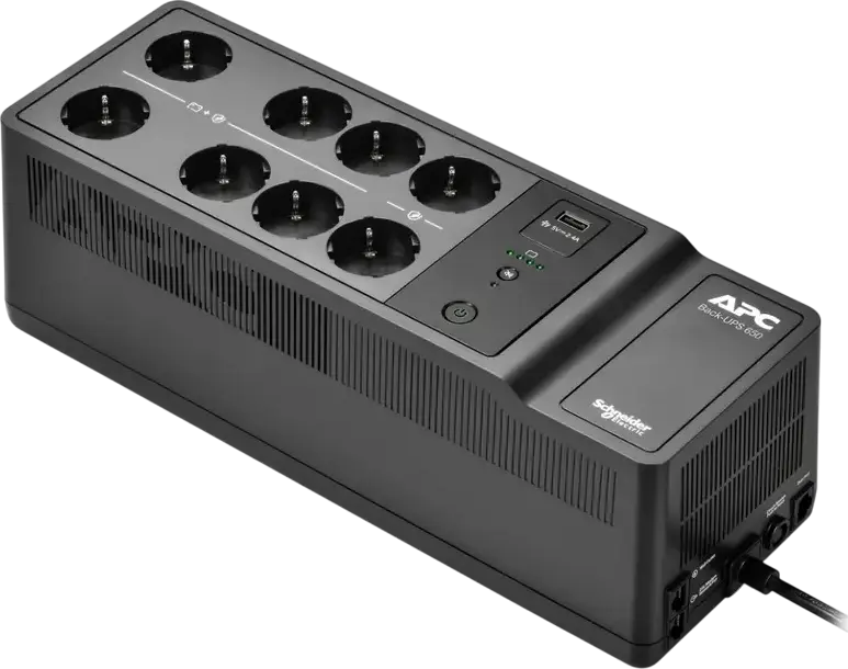 APC Back-UPS BE650G2-GR Standby UPS 650VA / 400W, 8 Schuko Outlets, Surge Protection, USB Charging Port, User-Replaceable Battery, Black