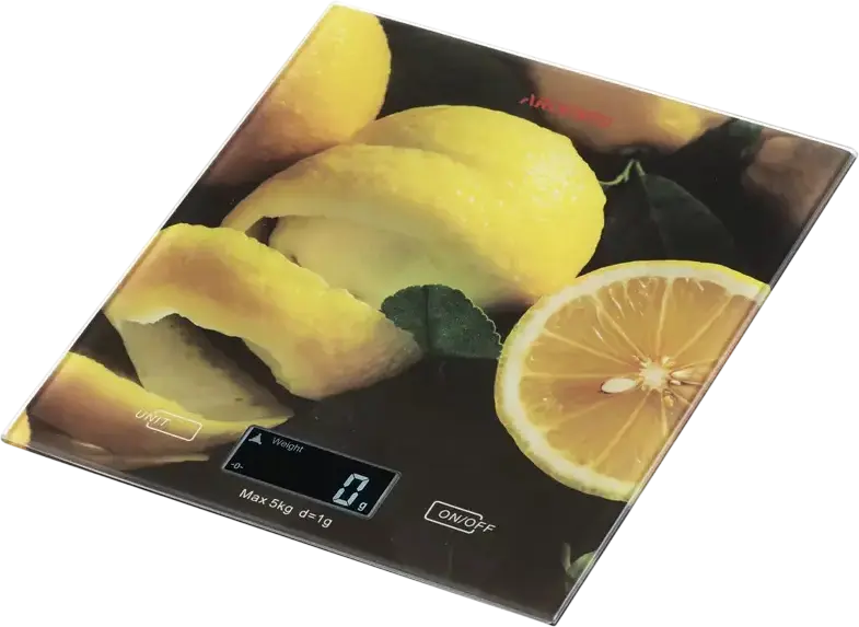Ardesto SCK-893 Electronic Kitchen Scale, Lemon, 5kg Capacity, 1g Precision, Tempered Glass Platform, LED Display, Tare Function, g/lb/oz Units