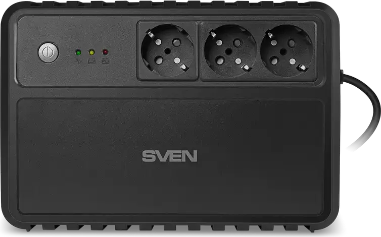SVEN UP-L800 Line Interactive UPS 800VA 400W with AVR, USB Port, 3 EU Outlets, Wall-Mountable, Fireproof Plastic, Black