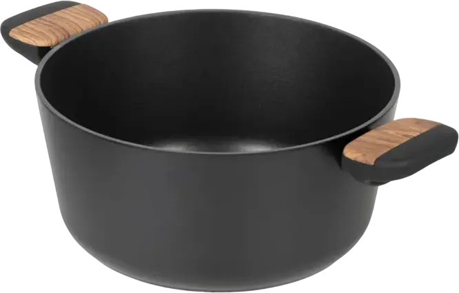 Resto Kitchenware 93188 MON Aluminum Casserole Pot, 4.4L, 24cm, Non-stick Pfluon Coating, Wood Handles, Glass Lid, Induction & All Hobs Compatible