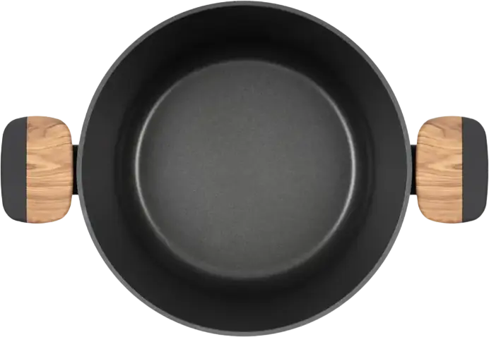 Resto Kitchenware 93188 MON Aluminum Casserole Pot, 4.4L, 24cm, Non-stick Pfluon Coating, Wood Handles, Glass Lid, Induction & All Hobs Compatible