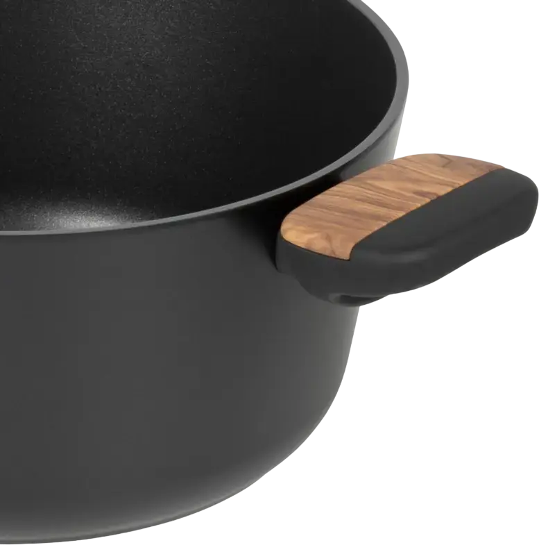 Resto Kitchenware 93188 MON Aluminum Casserole Pot, 4.4L, 24cm, Non-stick Pfluon Coating, Wood Handles, Glass Lid, Induction & All Hobs Compatible