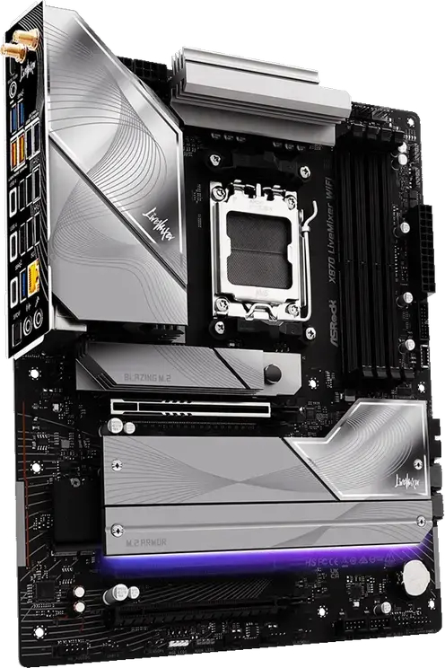 Материнская плата ASRock X870 LiveMixer WiFi AM5 ATX для AMD Ryzen 9000/8000/7000 DDR5 8000+MHz PCIe 5.0 USB4 WiFi 7 Bluetooth 5.4 LAN 5GbE 25 портов USB