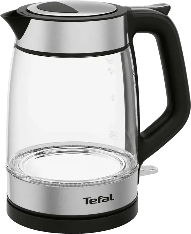 Электрический чайник Tefal KI605B30, объем 1.7 л, мощность 2200 Вт, корпус из стекла и нержавеющей стали, синяя LED-подсветка, база 360°, черный