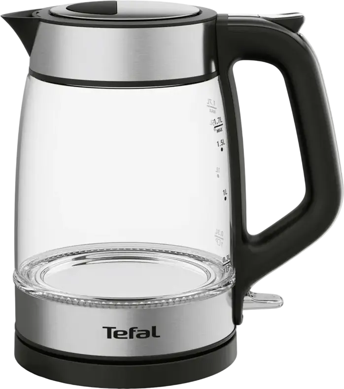 Электрический чайник Tefal KI605B30, объем 1.7 л, мощность 2200 Вт, корпус из стекла и нержавеющей стали, синяя LED-подсветка, база 360°, черный