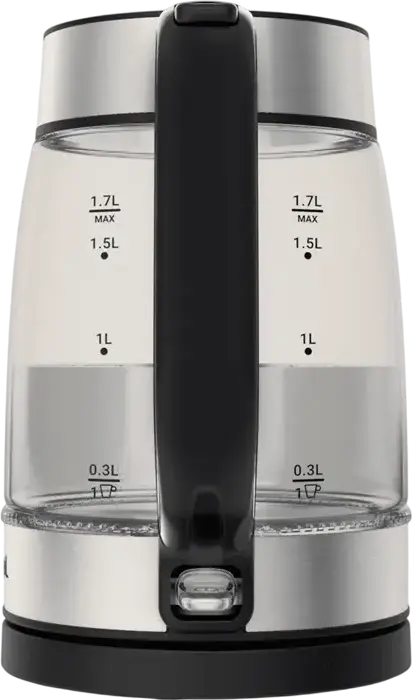 Электрический чайник Tefal KI605B30, объем 1.7 л, мощность 2200 Вт, корпус из стекла и нержавеющей стали, синяя LED-подсветка, база 360°, черный