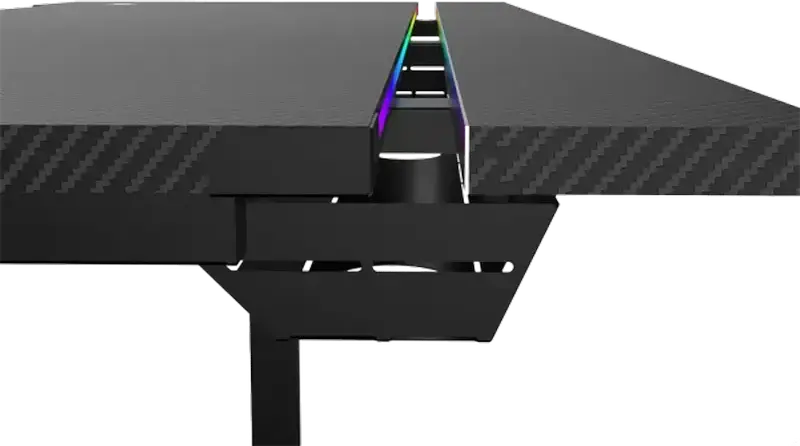 Proove Glitch Gaming Desk, 140x60x71 cm, Carbon-fiber Tabletop, Steel Frame, RGB Lighting, Headphone Hook, Cup Holder, Cable Management, Black