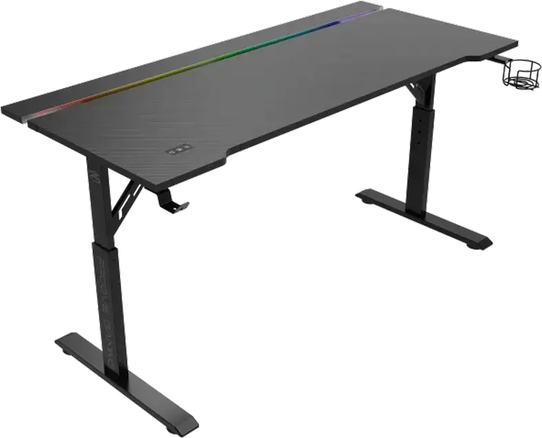 Proove Glitch Gaming Desk, 140x60x71 cm, Carbon-fiber Tabletop, Steel Frame, RGB Lighting, Headphone Hook, Cup Holder, Cable Management, Black