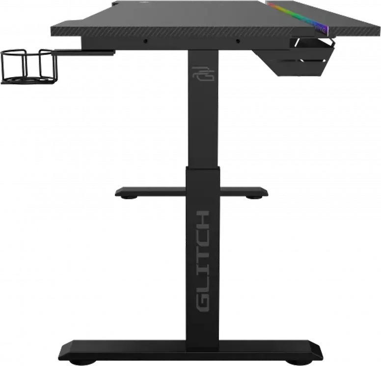 Proove Glitch Gaming Desk, 140x60x71 cm, Carbon-fiber Tabletop, Steel Frame, RGB Lighting, Headphone Hook, Cup Holder, Cable Management, Black