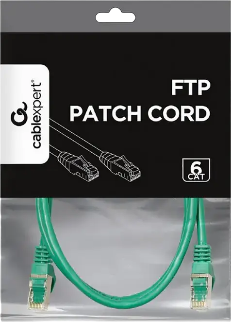 Cablu de retea Cablexpert PP6 Cat6 FTP Patch Cord 1m Verde RJ45 250 MHz cu Contacte Aurite