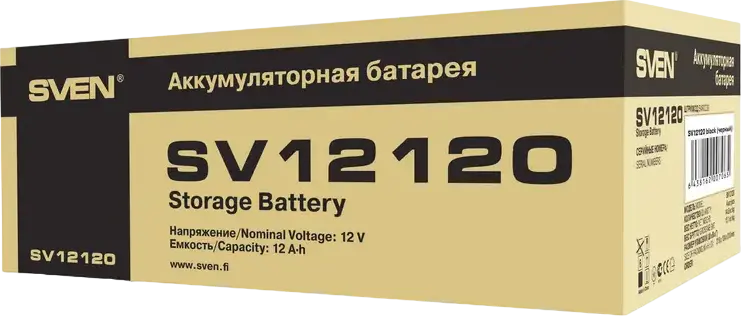 Acumulator SVEN SV12120 AGM Plumb-Acid 12V 12Ah, Terminale F2, Baterie Etansa Fara Mentenanta pentru UPS, Sisteme de Alarmă și Securitate