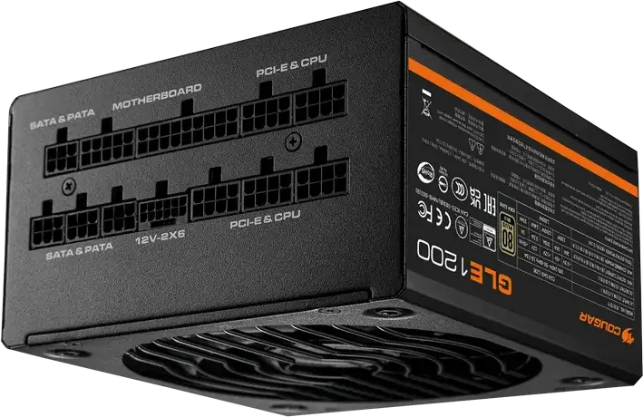 Cougar GLE 1200W Power Supply, CGR GMX-1200, 80 PLUS Gold Efficiency, ATX 3.1, Fully Modular, Active PFC, 135mm Fan, Black