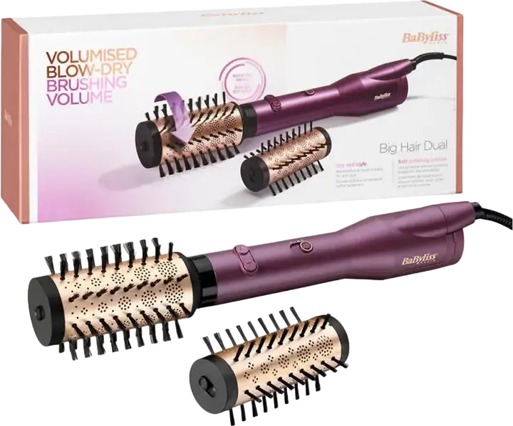 Peria Rotativă de Styling BaByliss Big Hair Dual AS950E, 650W, Tehnologie Ionică și Ceramică, Perii Interschimbabile 40mm și 50mm, Violet