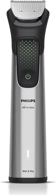 Philips MG9557/15 Series 9000 All-in-One Trimmer, 20-in-1 Face Head Body Groomer with OneBlade, Stainless Steel Self-Sharpening Blades, 27 Length Settings, 120 min Runtime, Waterproof, Silver