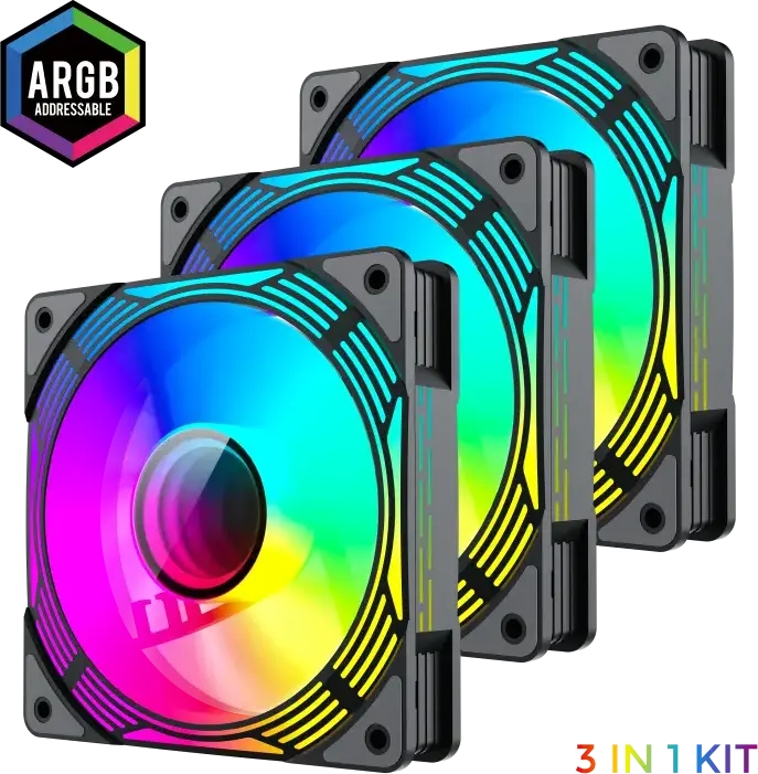 Kit Ventilatoare Carcasa Gamemax KF300 ARGB, 120mm PWM cu Rulment Hidraulic, Hub ARGB V4.0, Telecomanda, Compatibil AURA Sync, Negru