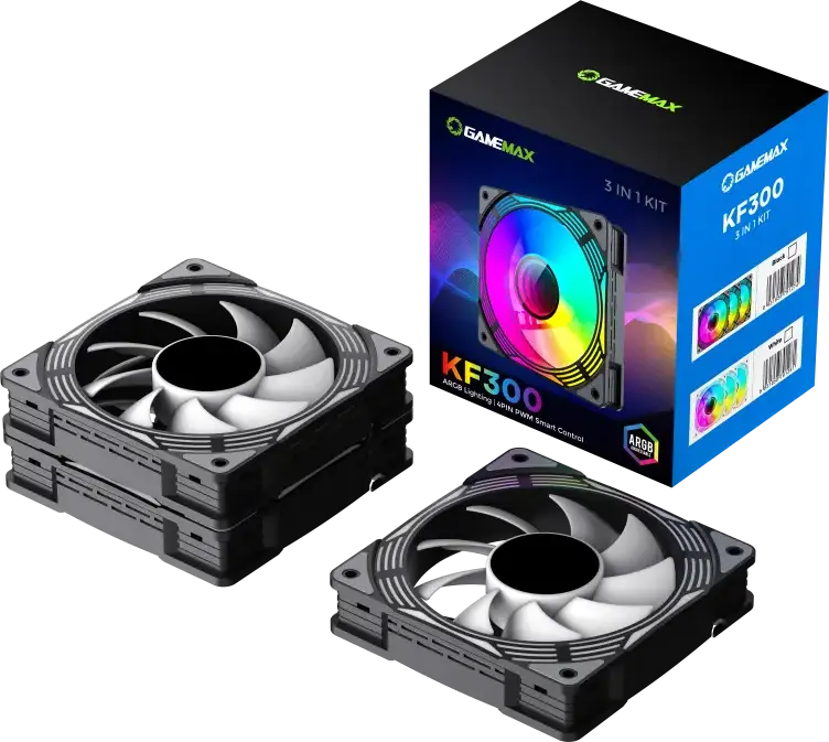 Kit Ventilatoare Carcasa Gamemax KF300 ARGB, 120mm PWM cu Rulment Hidraulic, Hub ARGB V4.0, Telecomanda, Compatibil AURA Sync, Negru
