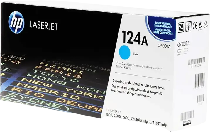Оригинальный тонер-картридж HP 124A (Q6001A), Цвет: голубой (Cyan), ресурс до 2 000 страниц, для Color LaserJet 1600, 2600, 2605, CM1015, CM1017 MFP