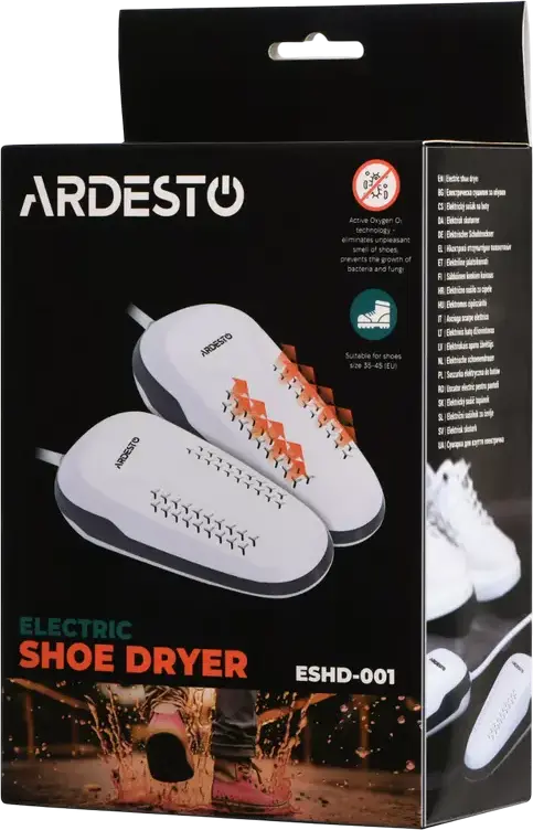 Ardesto ESHD-001 Electric Shoe Dryer with Active Oxygen O3 Ozone Technology, 10W, Automatic Shut-off, Overheating Protection, White/Grey