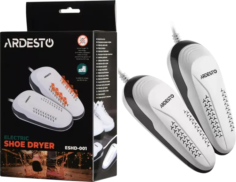 Ardesto ESHD-001 Electric Shoe Dryer with Active Oxygen O3 Ozone Technology, 10W, Automatic Shut-off, Overheating Protection, White/Grey
