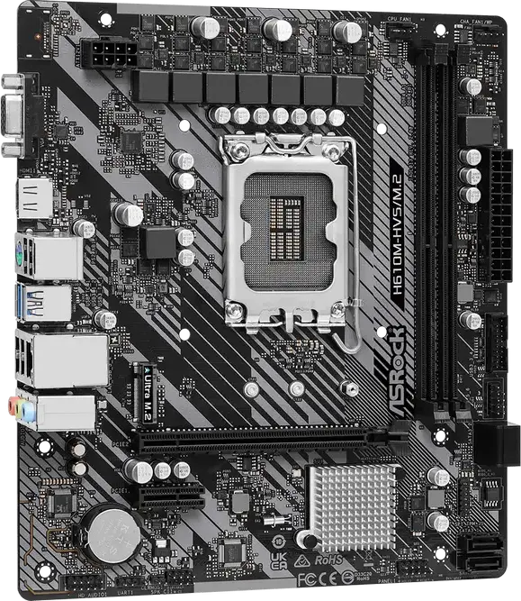 ASRock H610M-HVS/M.2 R2.0 Micro-ATX Motherboard LGA1700 Intel H610 for 12th, 13th, 14th Gen Core, DDR4 3200MHz, PCIe 4.0 x16, Ultra M.2, HDMI 2.1, VGA