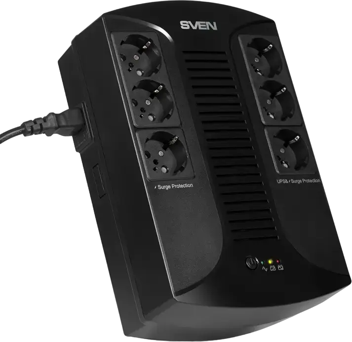 SVEN UP-L1000E Line-Interactive UPS, 1000VA / 510W, 6 Schuko Sockets, 12V 9Ah Battery, Wall Mountable, Black