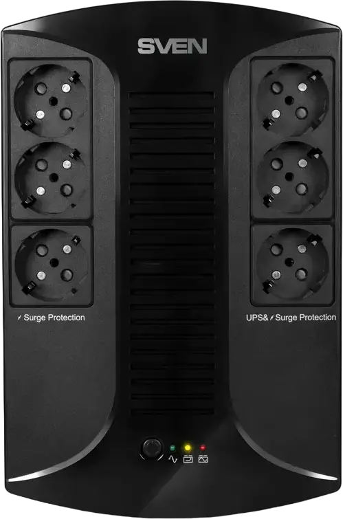 SVEN UP-L1000E Line-Interactive UPS, 1000VA / 510W, 6 Schuko Sockets, 12V 9Ah Battery, Wall Mountable, Black