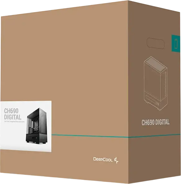 Deepcool CH690 Digital ATX Midi-Tower Fishtank Case, Black, Tempered Glass, Digital Display, Supports Rear Connector Motherboards, 420mm Radiator Support