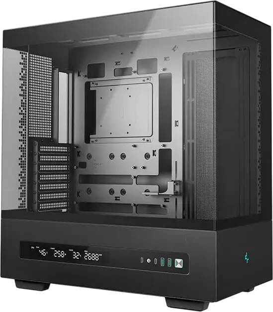 Deepcool CH690 Digital ATX Midi-Tower Fishtank Case, Black, Tempered Glass, Digital Display, Supports Rear Connector Motherboards, 420mm Radiator Support