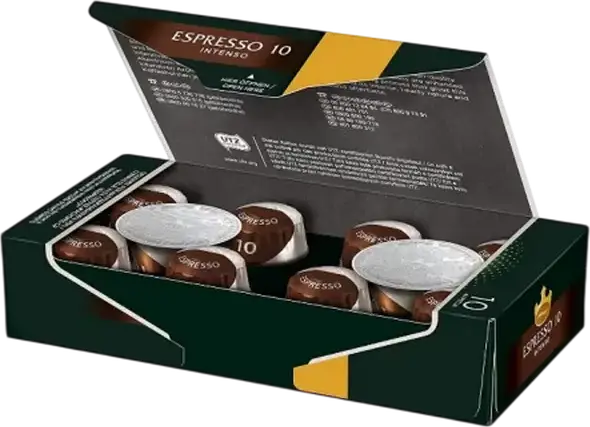 Capsule cafea Jacobs Espresso Intenso pentru masini Nespresso Original, capsule de aluminiu, intensitate 10, espresso puternic cu corp plin 40ml