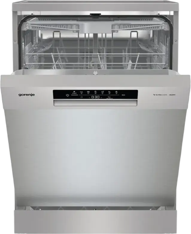 Gorenje GS643E90X GS643D90X Freestanding Dishwasher, Silver, 16 Place Settings, 3 Baskets, FlexUse Loading, UltraClean, Silent, 59.9 cm Width, Energy Class E
