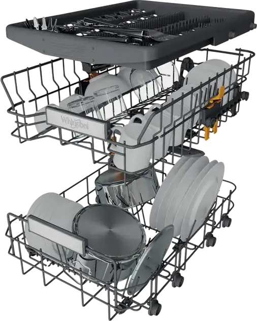 Whirlpool WH6UB10BS7A0X Slim Built-in Dishwasher, 10 Place Settings, Stainless Steel, 9 Programs, LED Display, PowerClean, AquaStop, 45cm Width